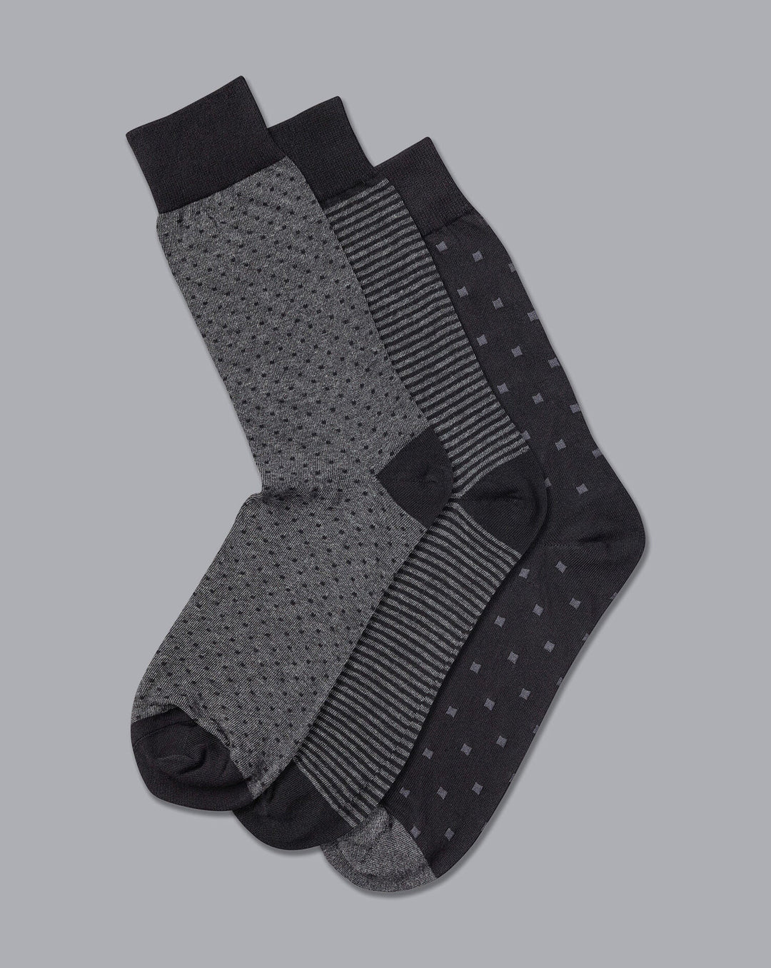 Black And Grey Pattern Cotton Rich 3 Pack Socks