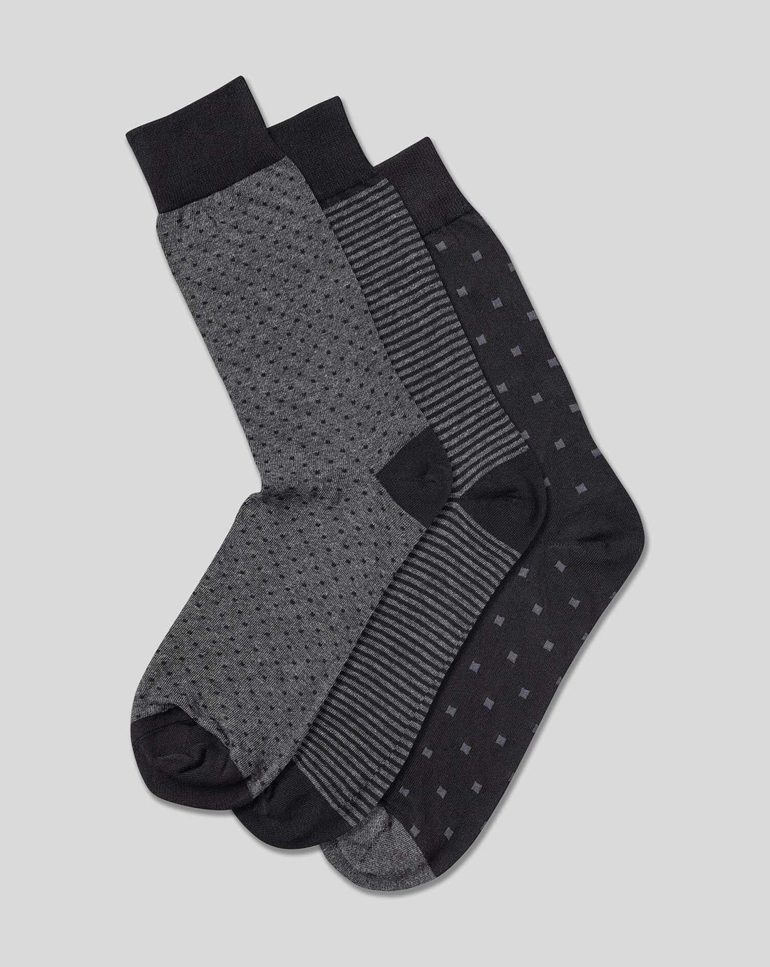 Black And Grey Pattern Cotton Rich 3 Pack Socks