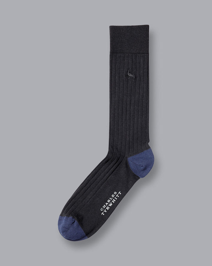 Black Cotton Rib Sock