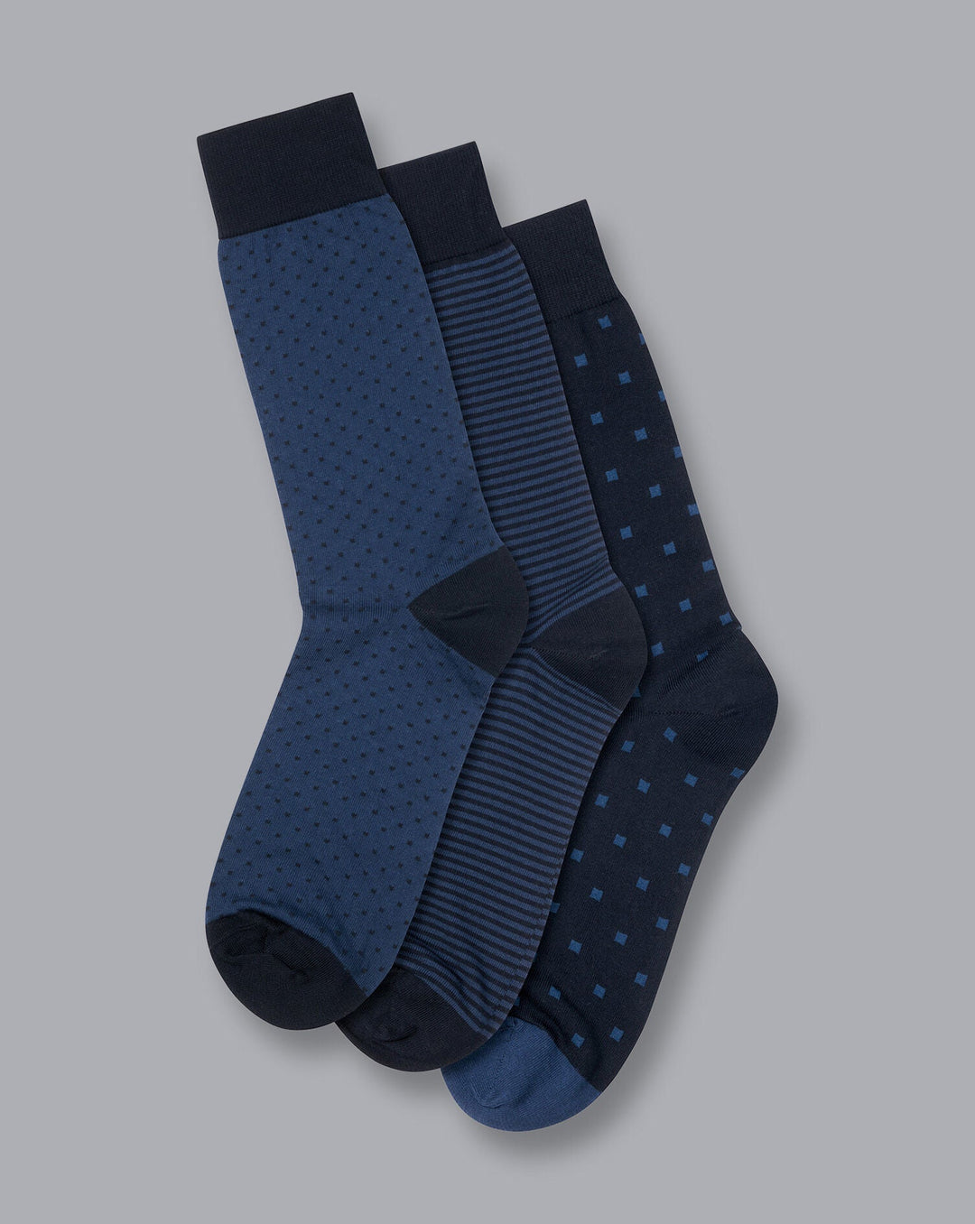 Navy And Indigo Blue Pattern Cotton Rick 3 Pack Socks