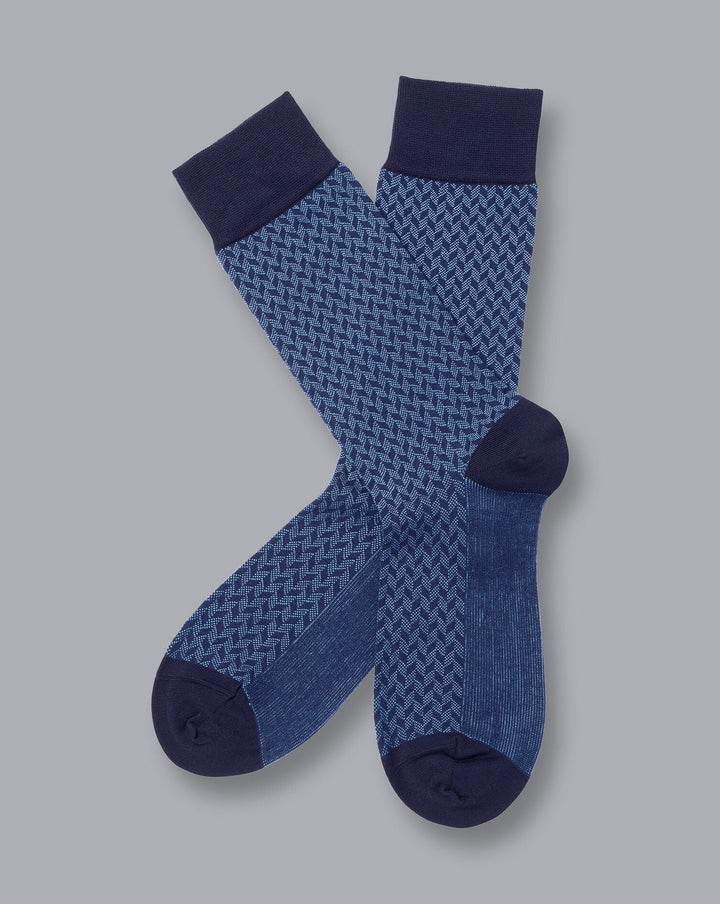 Charles Tyrwhitt French Blue Mini Herringbone Socks
