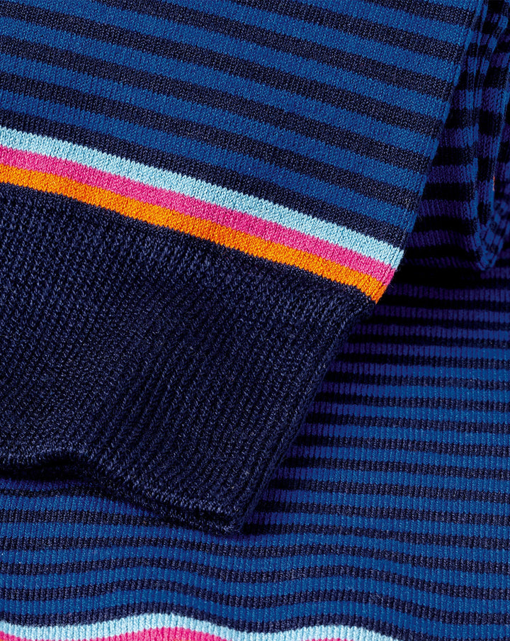 Cobalt Blue And Navy Fine Stripe Socks