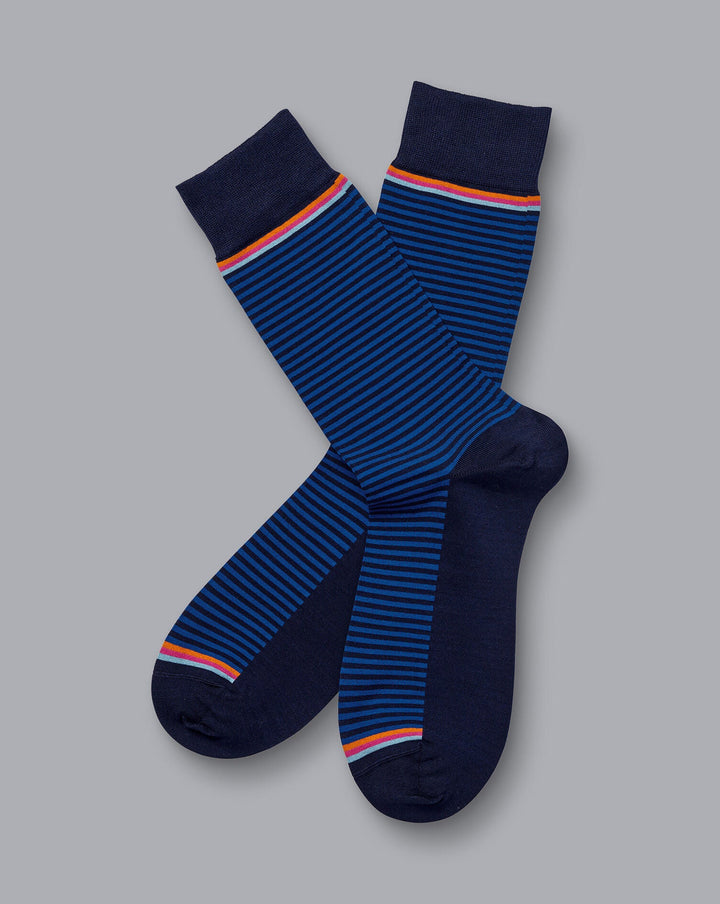 Cobalt Blue And Navy Fine Stripe Socks