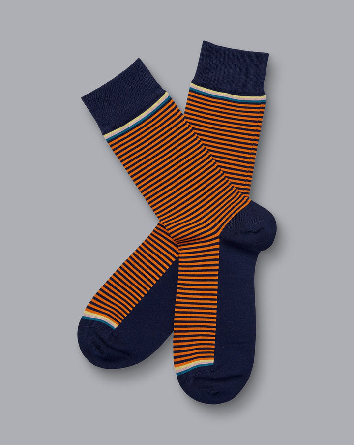 Orange And Navy Fine Stripe Socks