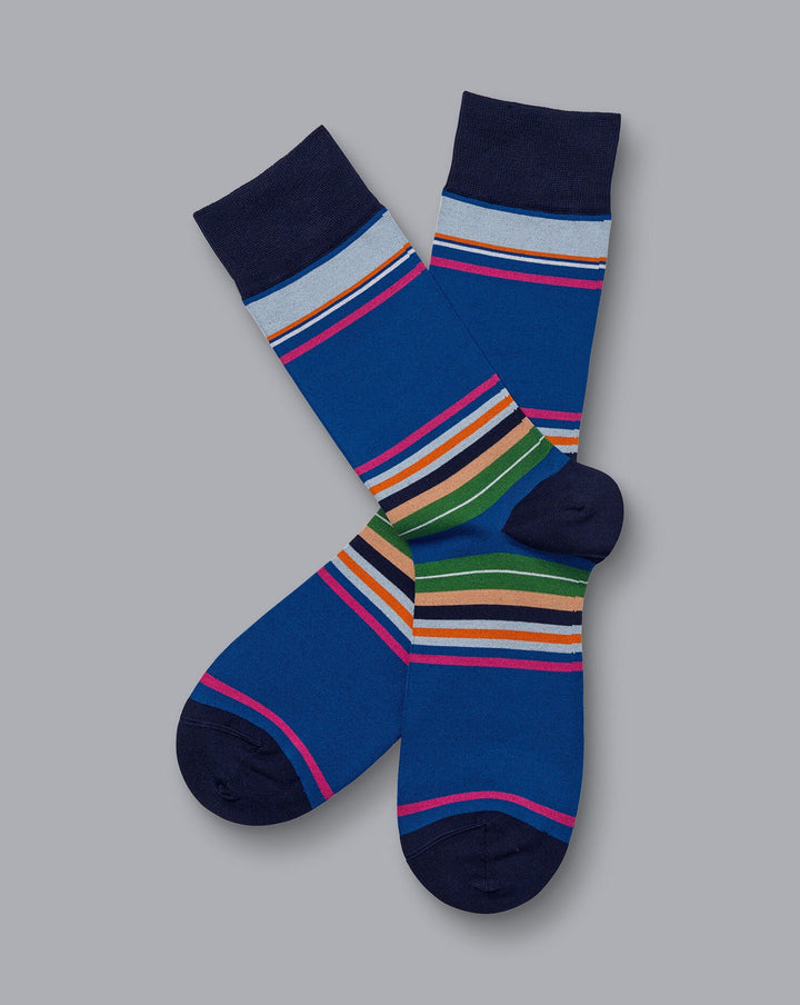 Cobalt Blue Multi Block Stripe Socks