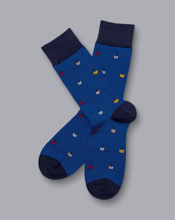 Cobalt Blue Paperclips Motif Socks