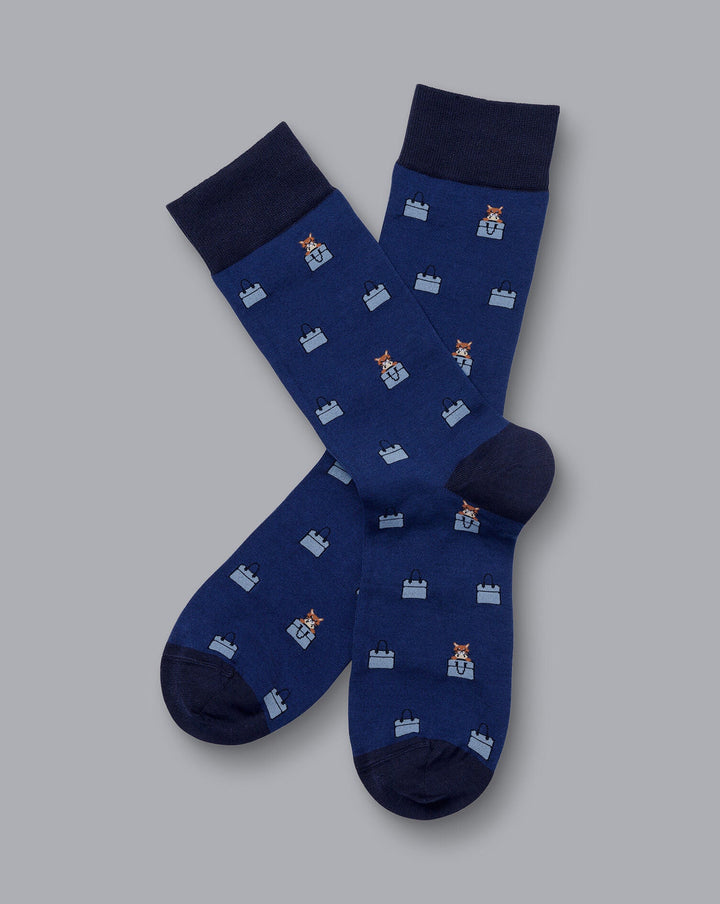 French Blue Cat Out A Bag Motif Socks