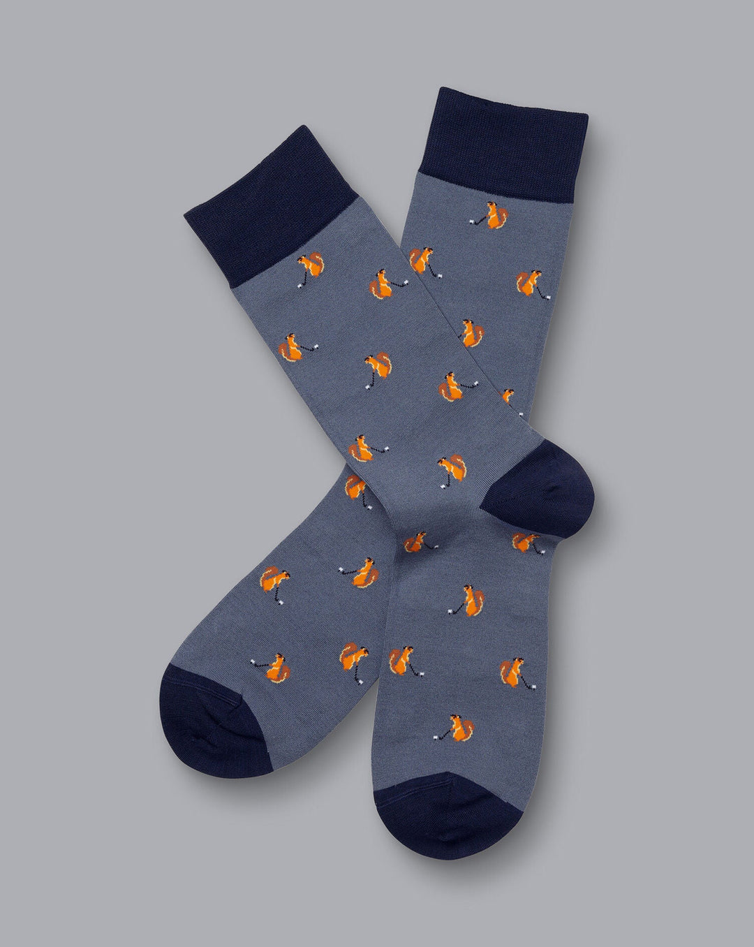 Steel Blue Squirrel Playing Golf Motif Socks