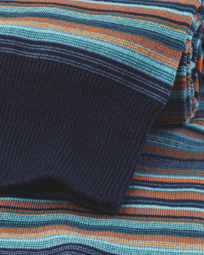 Aqua Green And Orange Multi Fine Stripe Socks