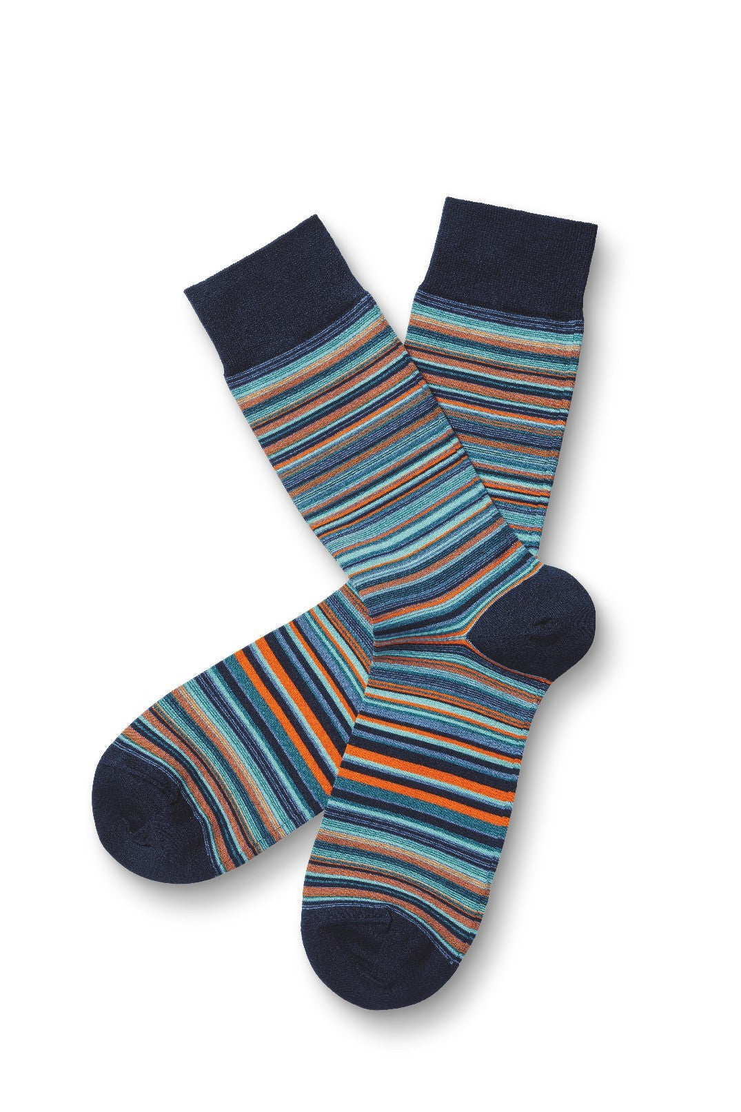 Aqua Green And Orange Multi Fine Stripe Socks