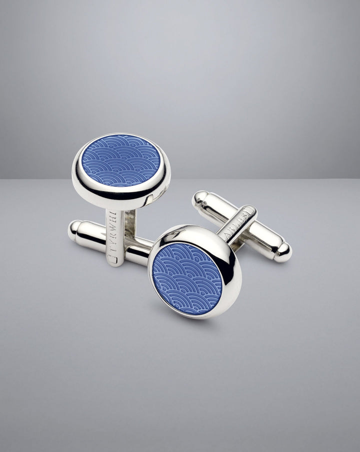 Charles Tyrwhitt Cornflower Blue Linear Pattern Enamel Cufflink
