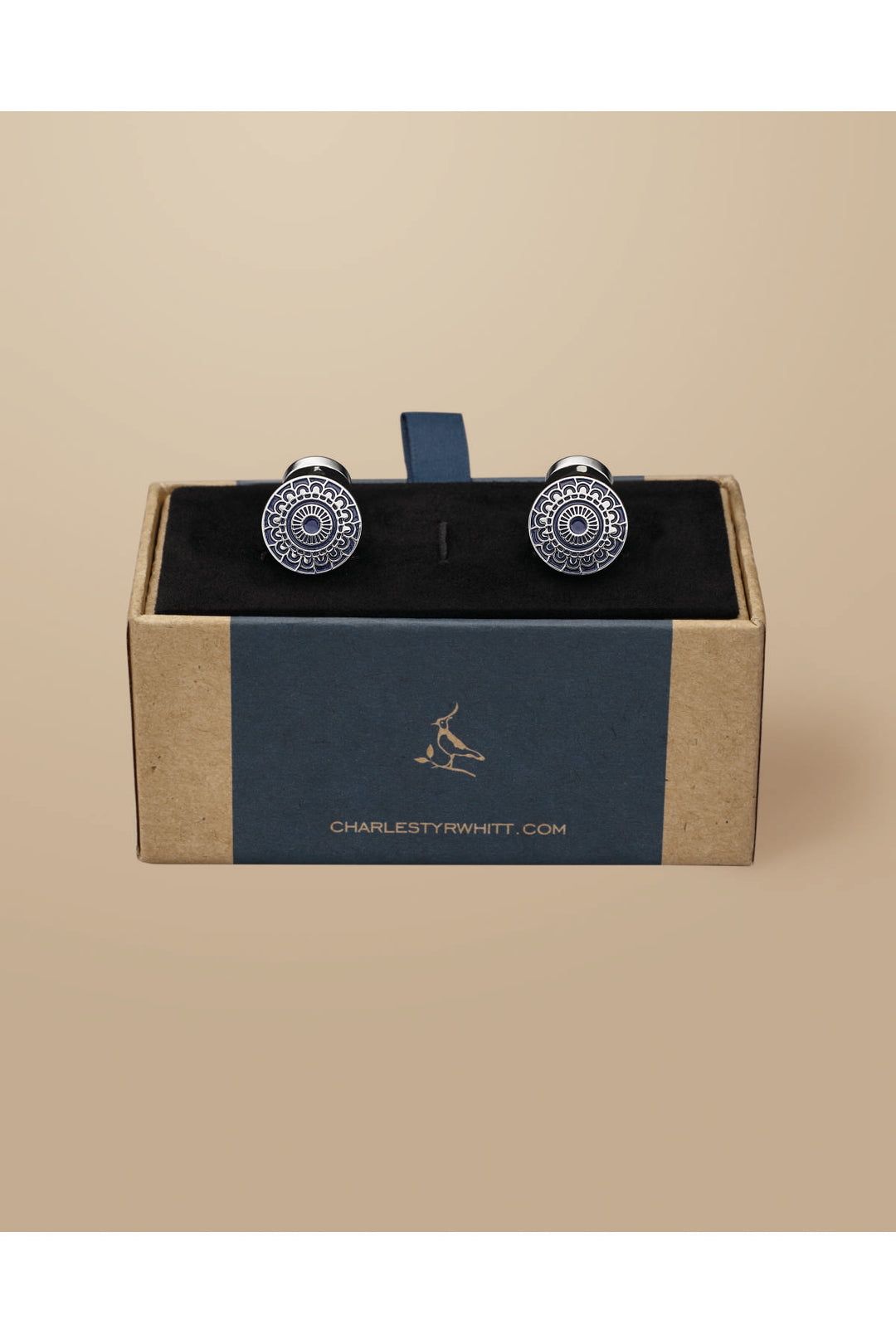 Navy Patterned Enamel Cufflink