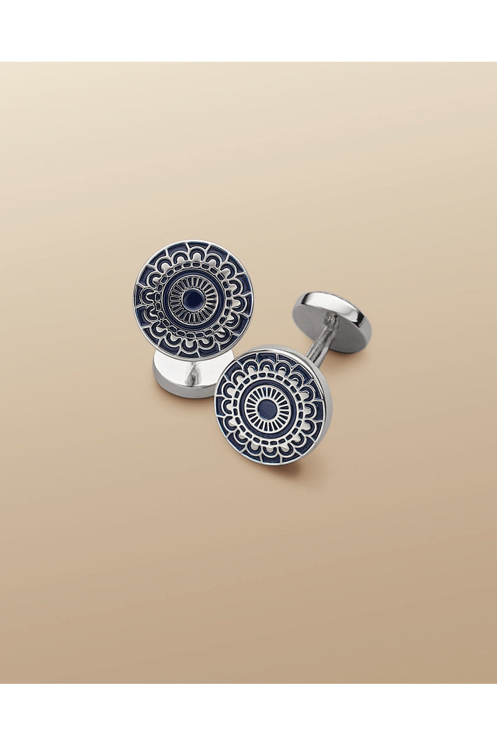 Navy Patterned Enamel Cufflink