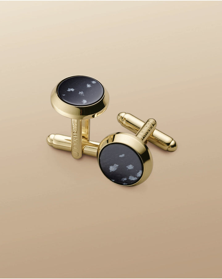 Gold Snowflake Obsidian Cufflink ACL0045GLD