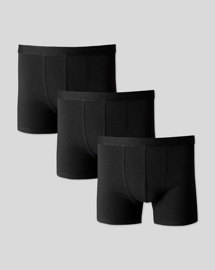 Black 3 Pack Cotton Stretch Jersey Trunks