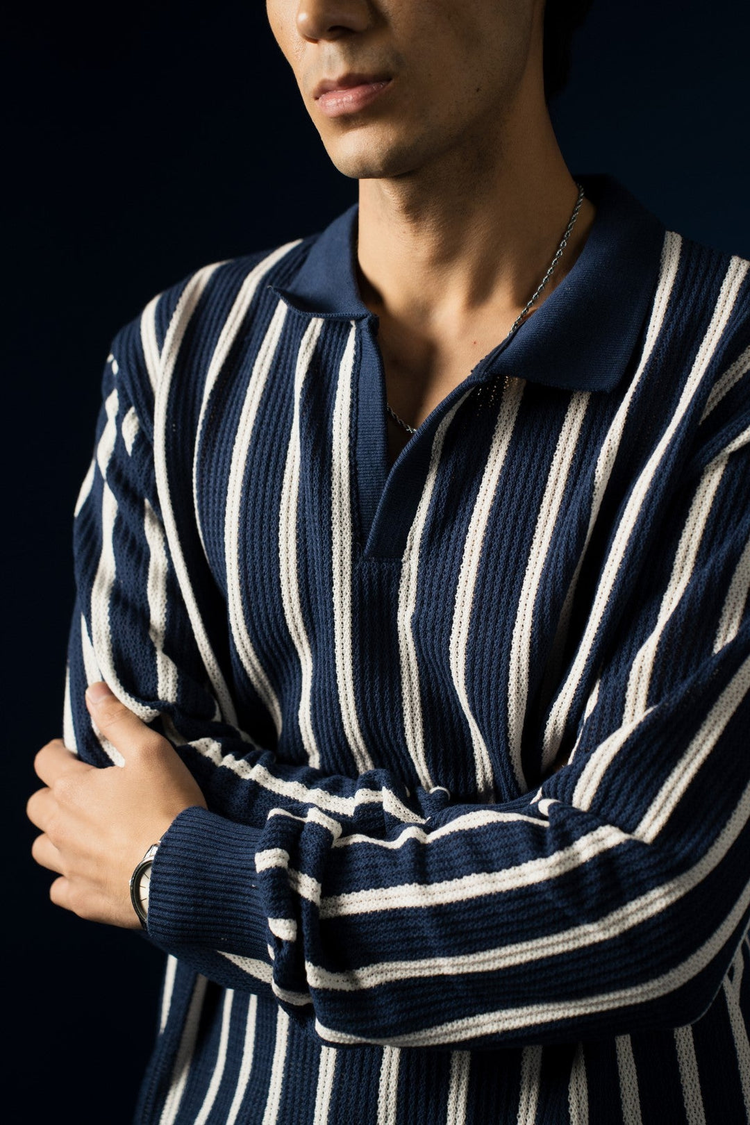 STRIPED V-NECK POLO SHIRT