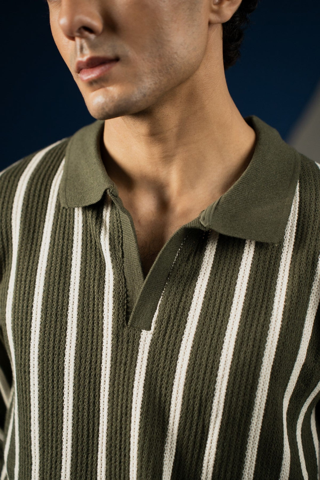 STRIPED V-NECK POLO SHIRT