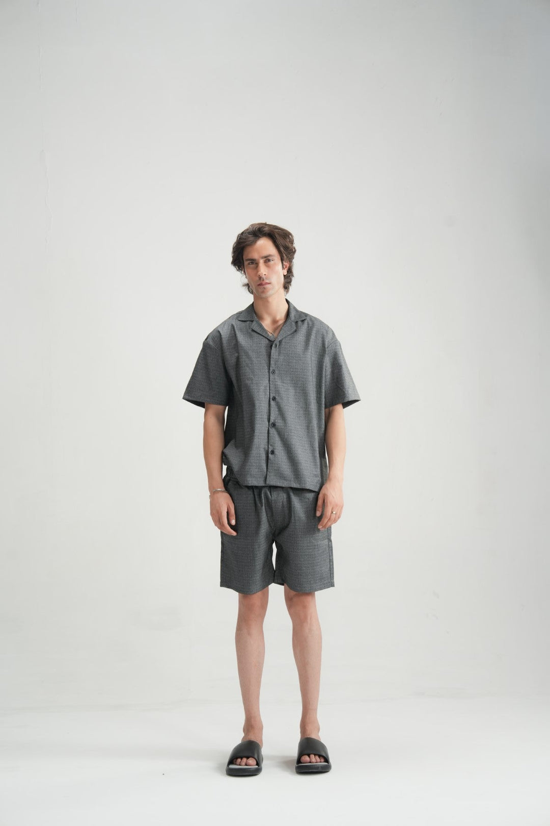 Black Self-Pattern Short - Brackets