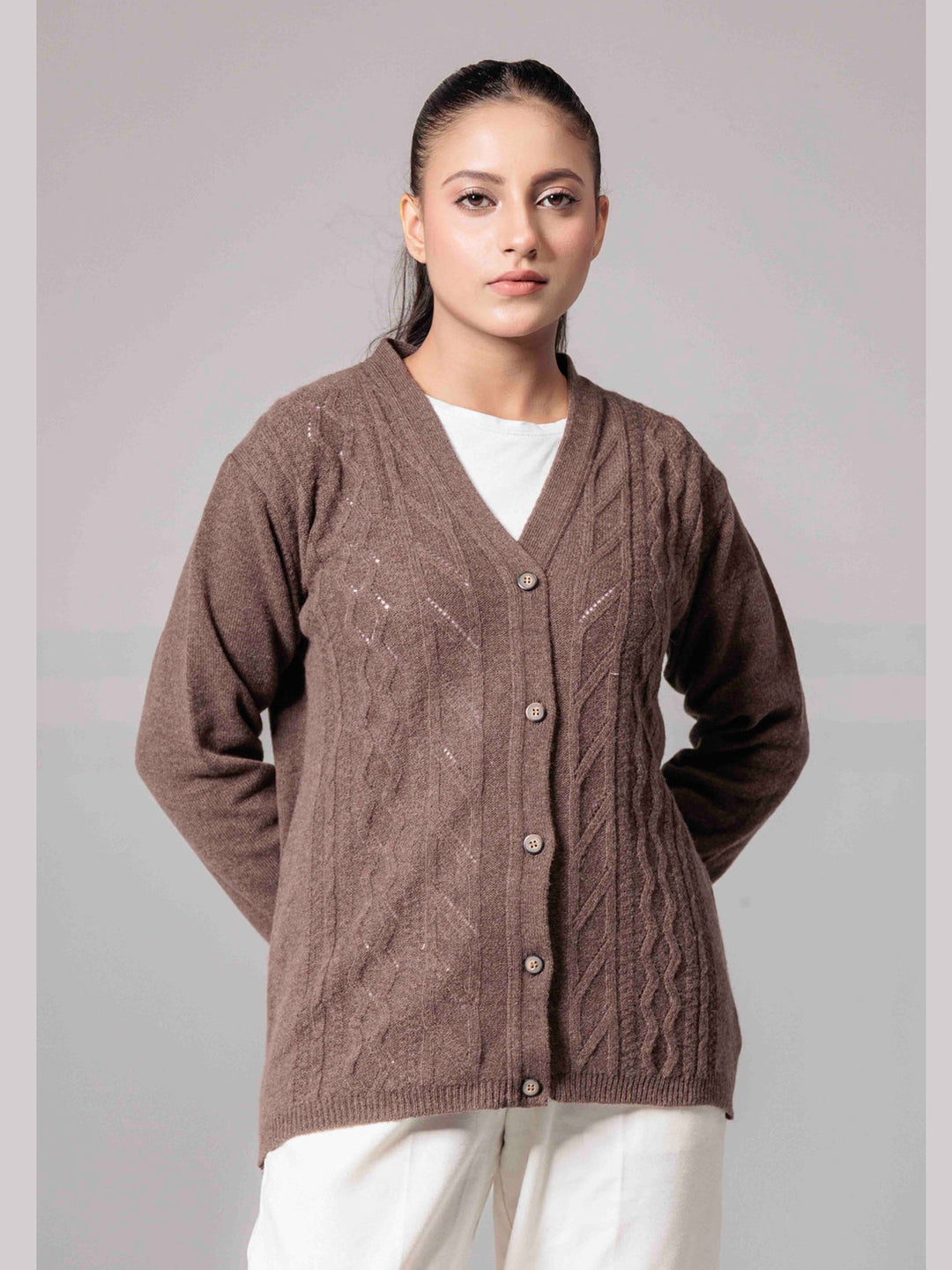 Oxford Ladies F/S Cardigan L-995 (Brown)