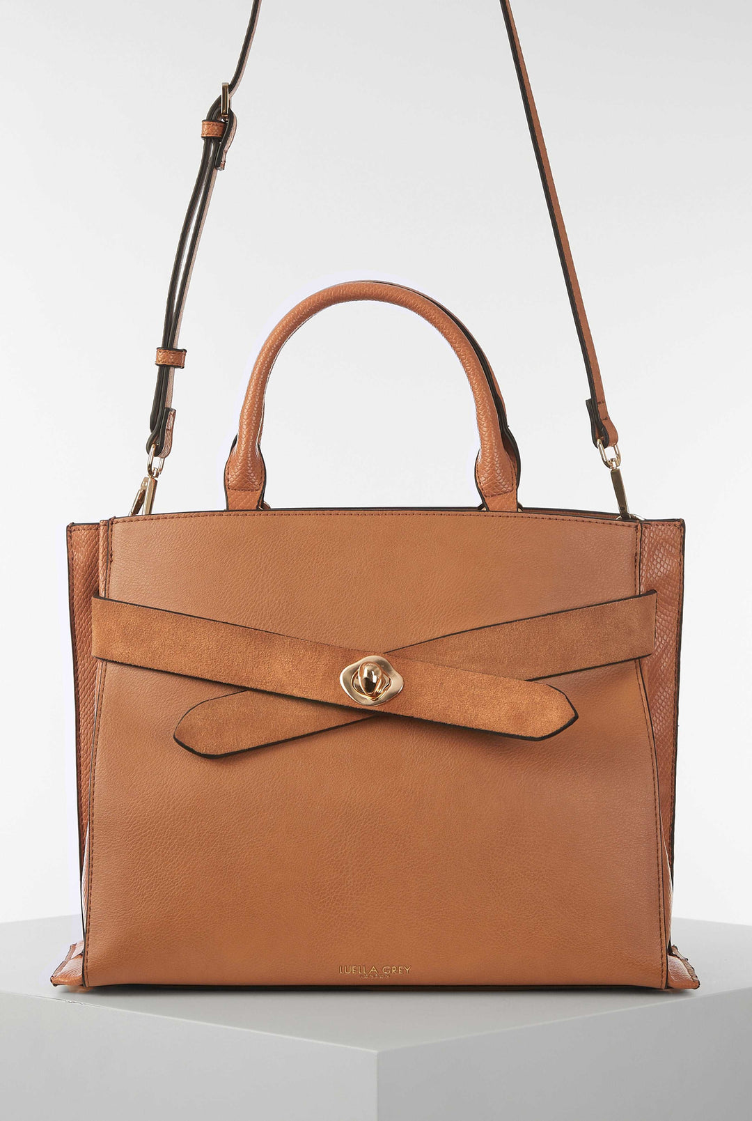 Clementine Camel Molten Turnlock Belted Tote