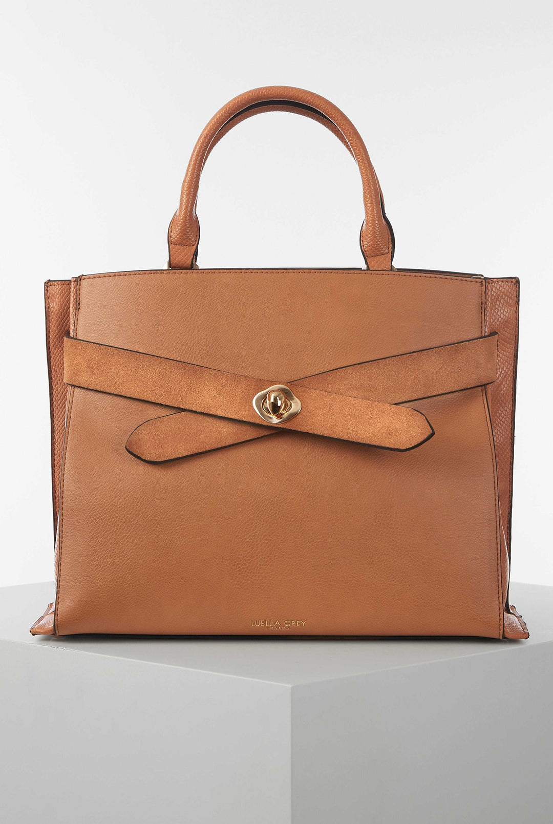 Clementine Camel Molten Turnlock Belted Tote