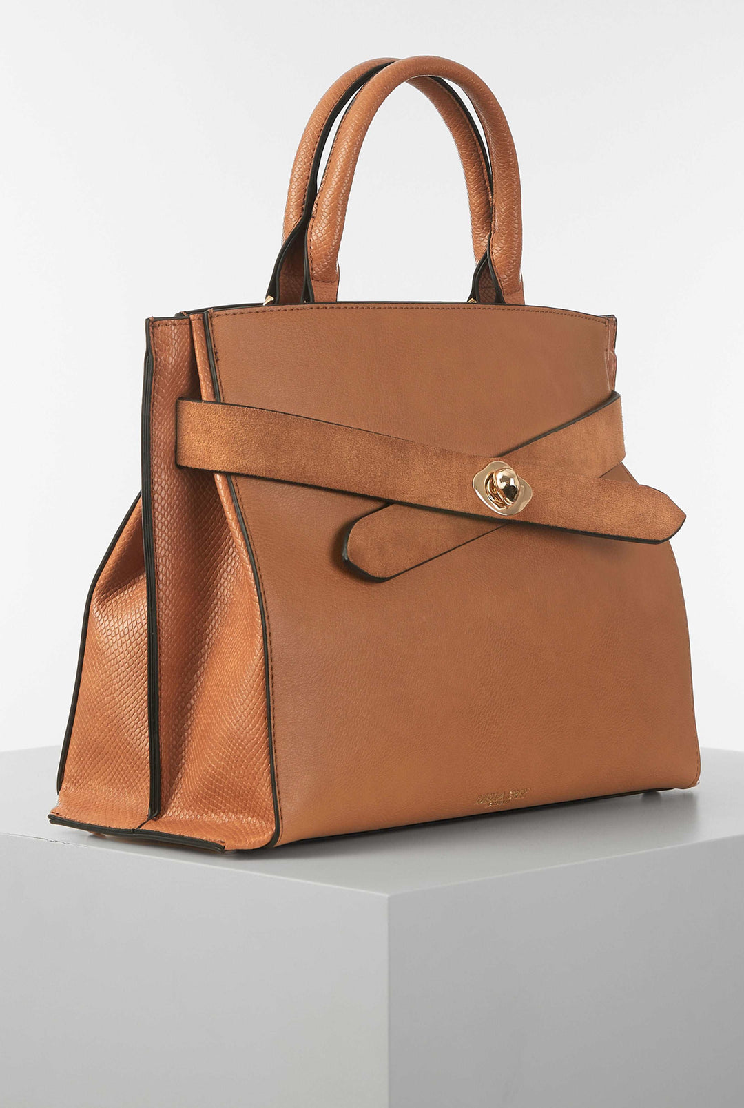 Clementine Camel Molten Turnlock Belted Tote