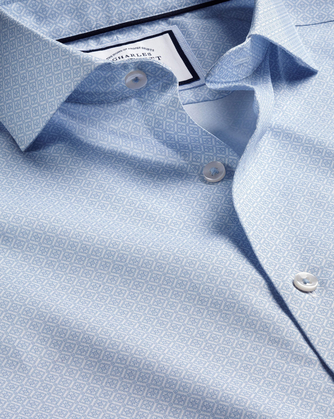 Sky Blue Non-Iron Decorative Print Slim Fit Shirt