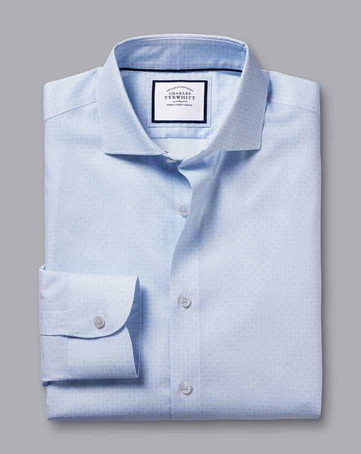 Sky Blue Non-Iron Decorative Print Slim Fit Shirt