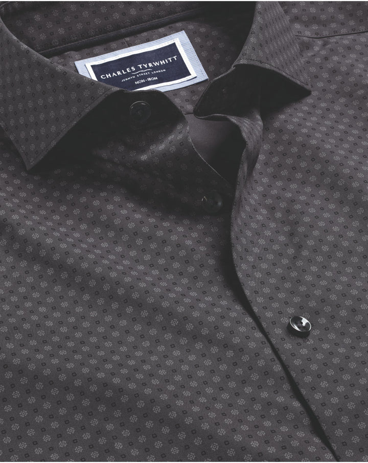 Charcoal Grey Medallion Print Non-Iron Extra Slim Fit Shirt