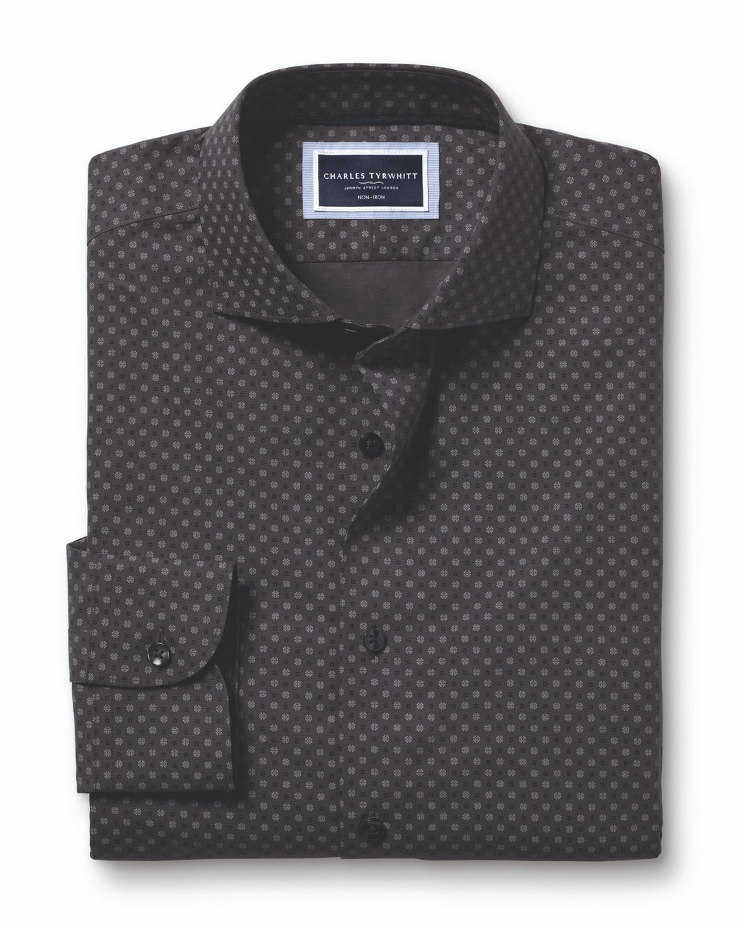 Charcoal Grey Medallion Print Non-Iron Extra Slim Fit Shirt