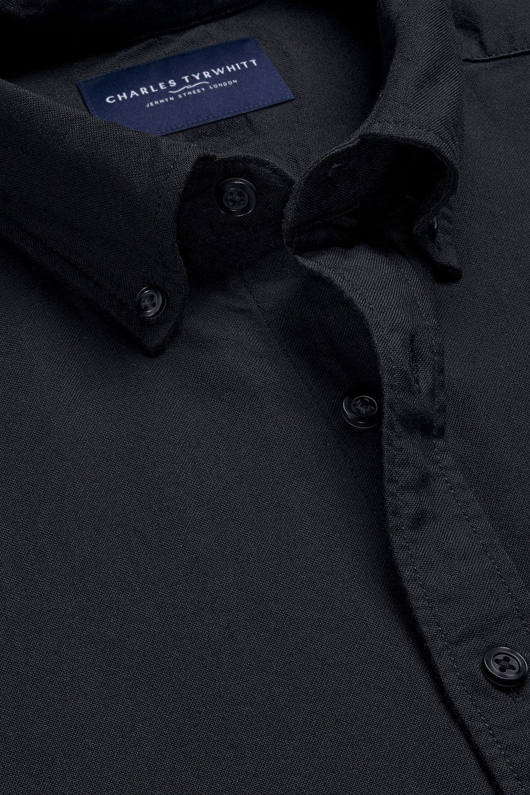 Black Button-Down Stretch Washed Oxford Slim Fit Shirt