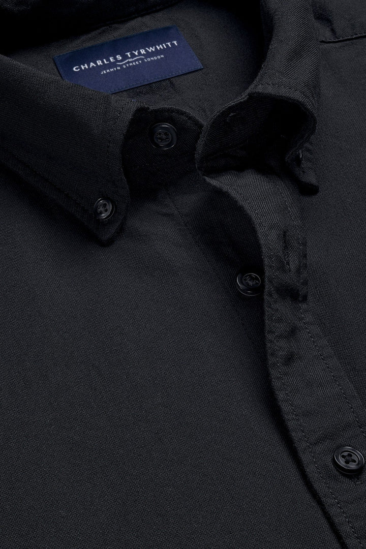 Black Button-Down Stretch Washed Oxford Slim Fit Shirt