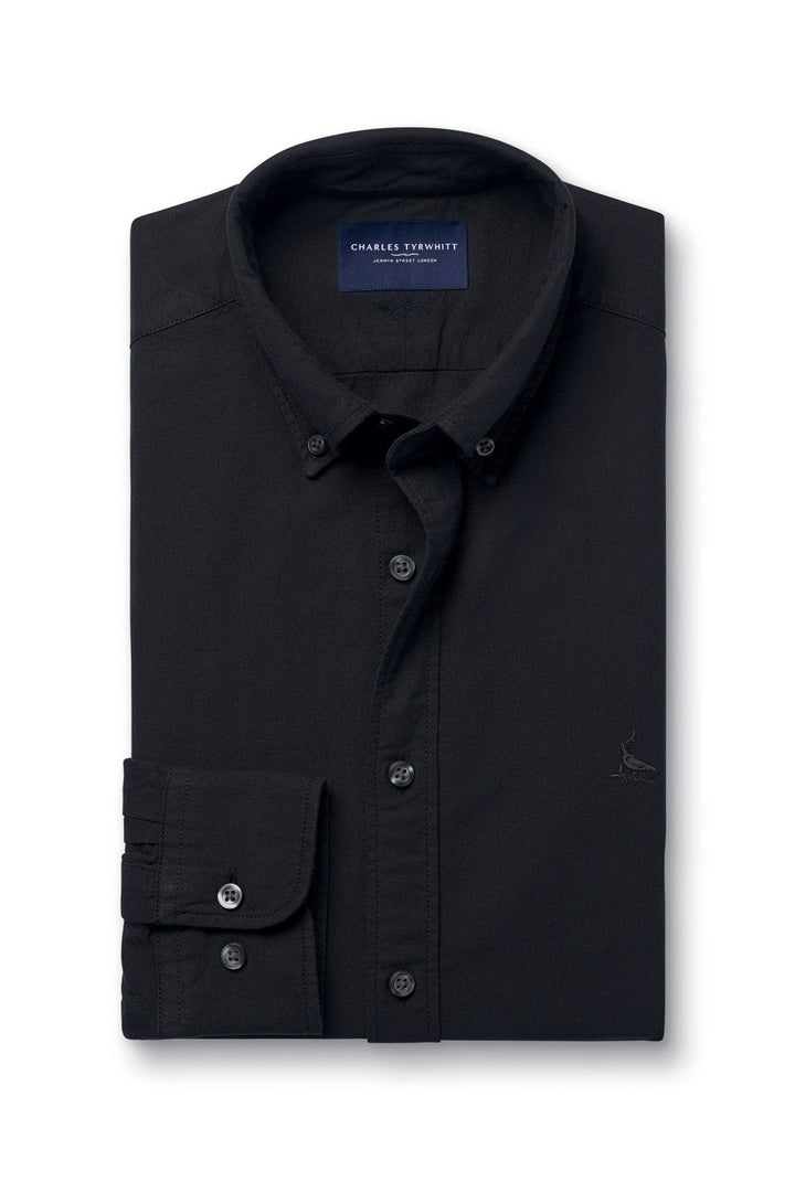 Black Button-Down Stretch Washed Oxford Slim Fit Shirt