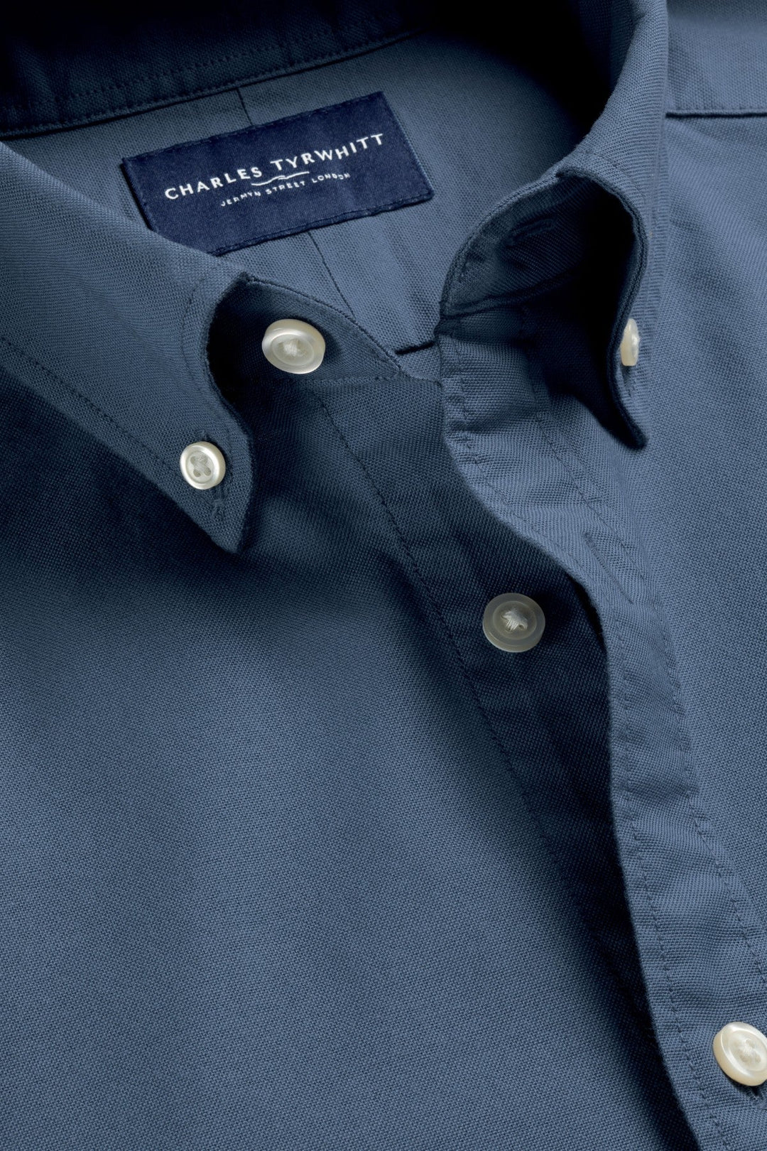 Airforce Blue Button-Down Stretch Washed Oxford Slim Fit Shirt