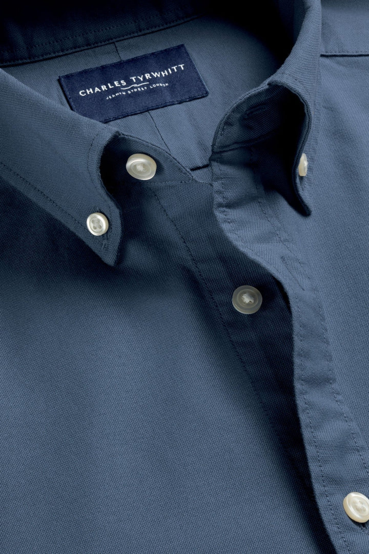 Airforce Blue Button-Down Stretch Washed Oxford Slim Fit Shirt