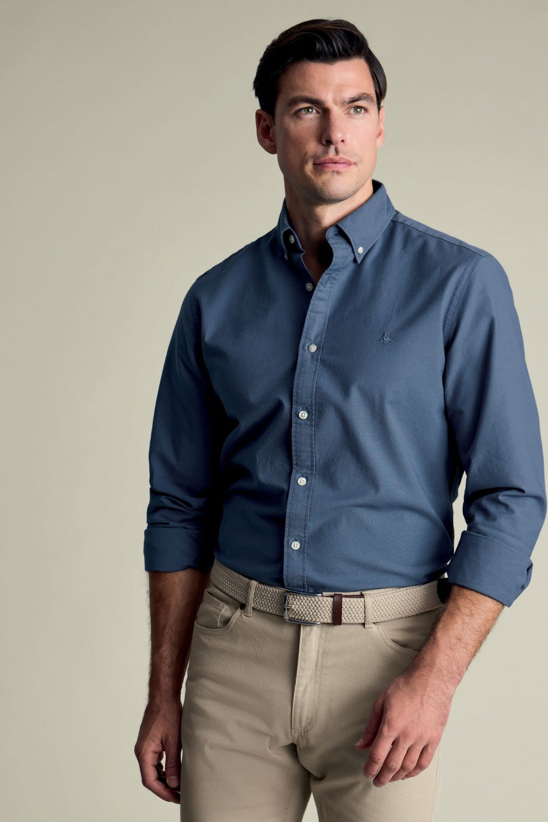 Airforce Blue Button-Down Stretch Washed Oxford Slim Fit Shirt