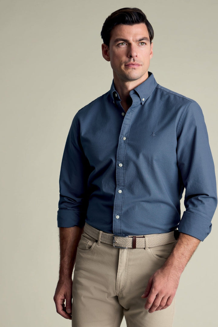 Airforce Blue Button-Down Stretch Washed Oxford Slim Fit Shirt