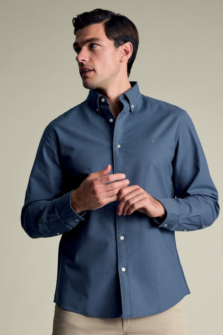 Airforce Blue Button-Down Stretch Washed Oxford Slim Fit Shirt