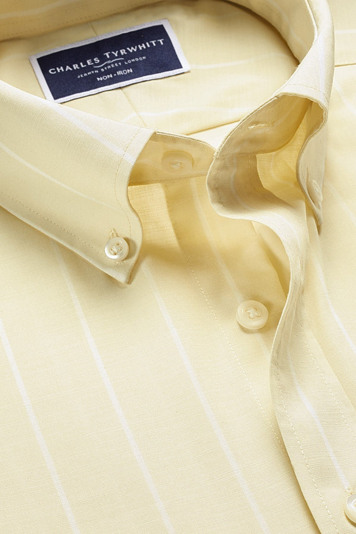 Oatmeal Pinstripe Non-Iron Stretch Poplin Slub Short Sleeve Sf Shirt