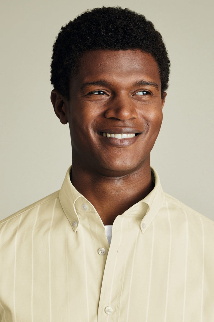 Oatmeal Pinstripe Non-Iron Stretch Poplin Slub Short Sleeve Sf Shirt