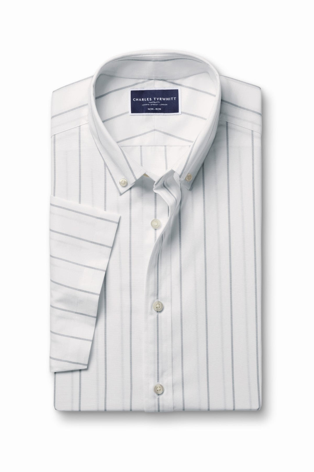 White & Blue Pinstripe Non-Iron Stretch Poplin Slub Ss Sf Shirt