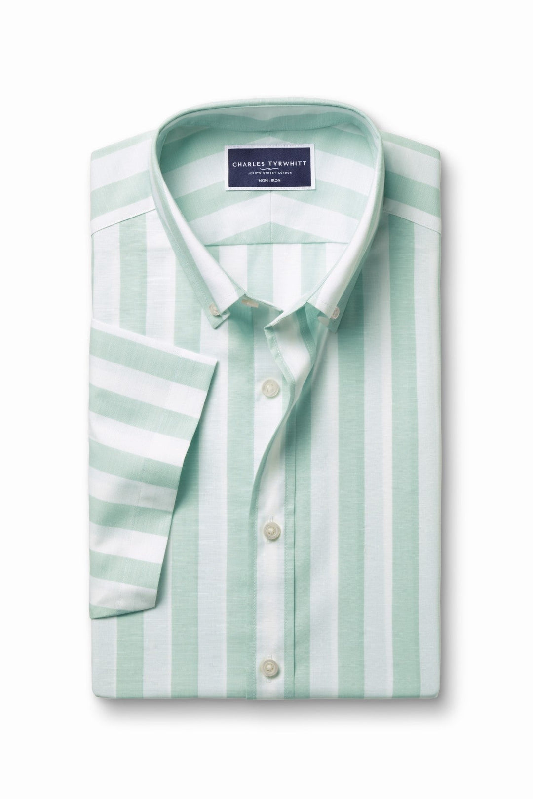 Aqua Green Wide Stripe Non-Iron Stretch Poplin Slub Ss Sf Shirt