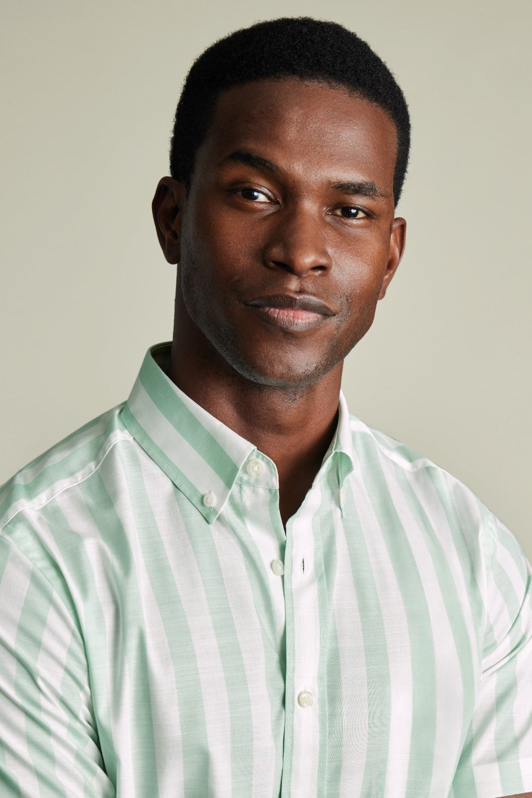 Aqua Green Wide Stripe Non-Iron Stretch Poplin Slub Ss Sf Shirt