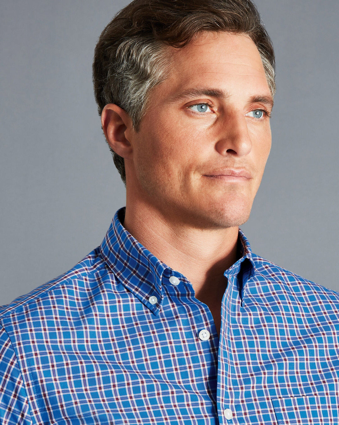 Charles Tyrwhitt Cornflower Blue Check Slim Fit Non-Iron Stretch Poplin Shirt