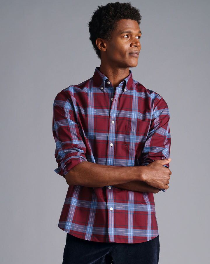 Red Check Slim Fit Non-Iron Stretch Poplin Shirt