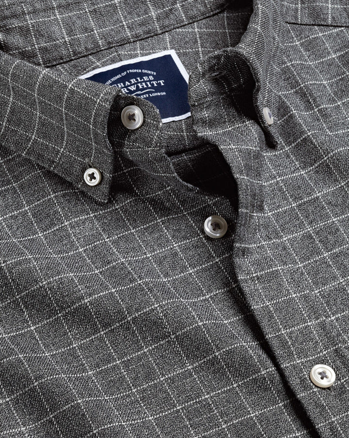 Charles Tyrwhitt Charcoal Grey Windowpane Check Slim Fit Non-Iron Twill Shirt