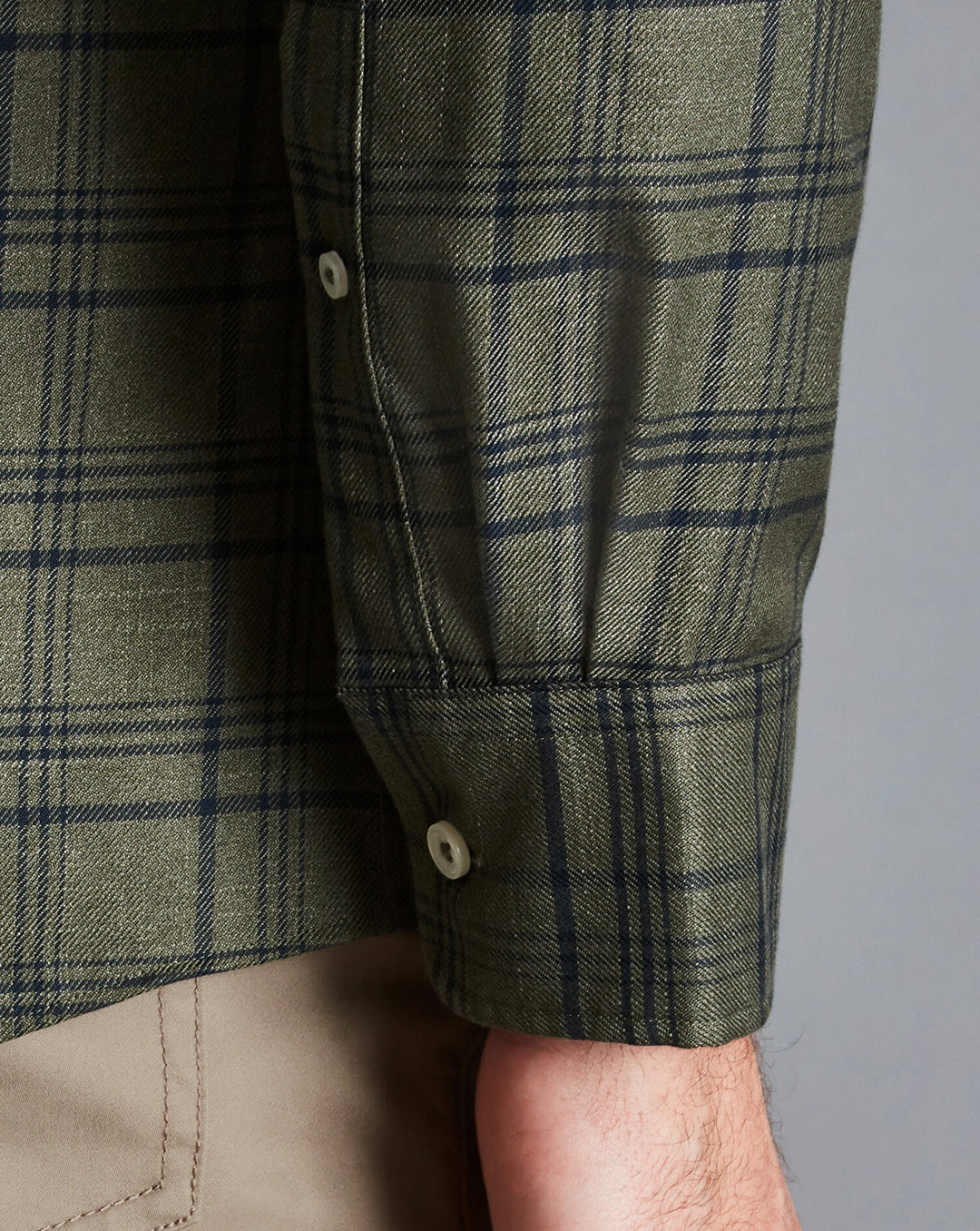 Charles Tyrwhitt Olive Green Check Slim Fit Non-Iron Twill Shirt