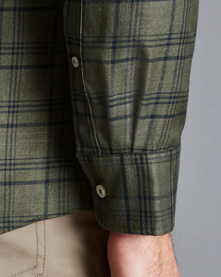 Charles Tyrwhitt Olive Green Check Slim Fit Non-Iron Twill Shirt