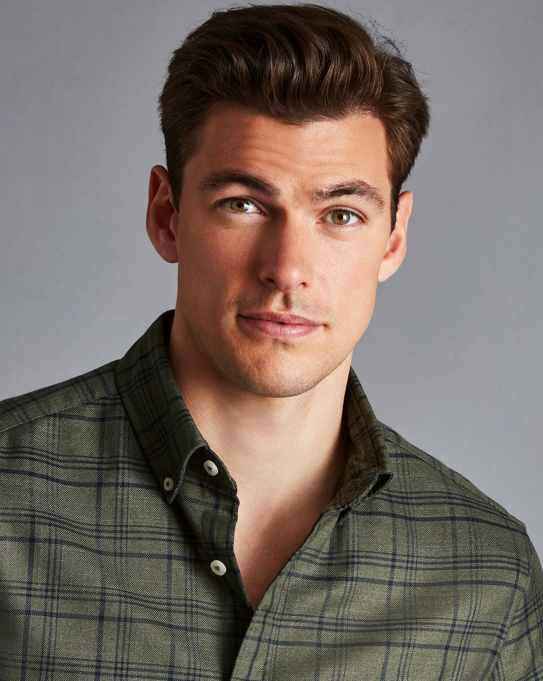 Charles Tyrwhitt Olive Green Check Slim Fit Non-Iron Twill Shirt