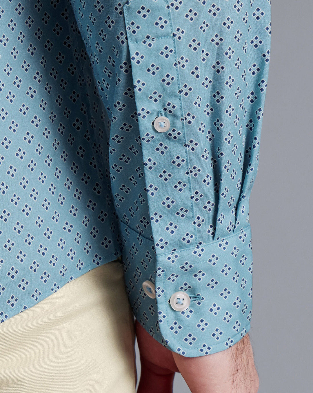 Aqua Green Diamond Print Sf Non-Iron Stretch Poplin Shirt